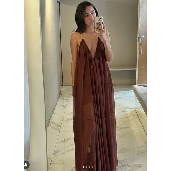 retrofete Arlet Chiffon Dress in Chestnut - Picture 7 of 16